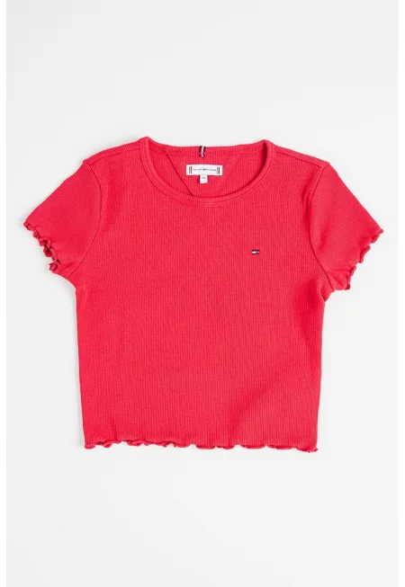 Рипсена памучна тениска с лого