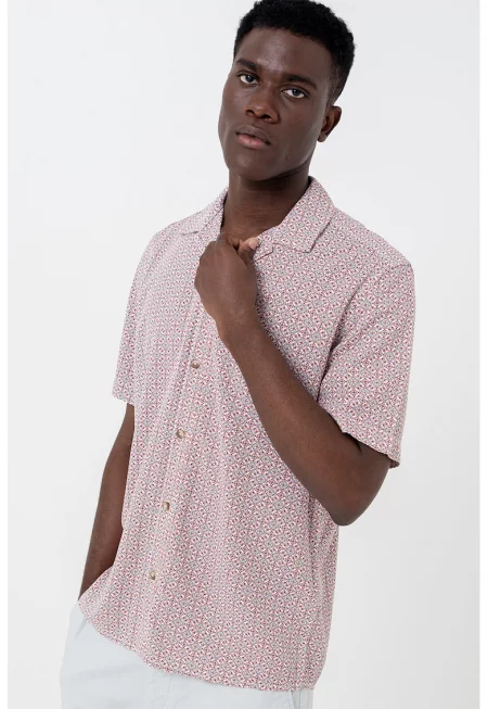 Риза с къси ръкави и принт - Червен/Черен