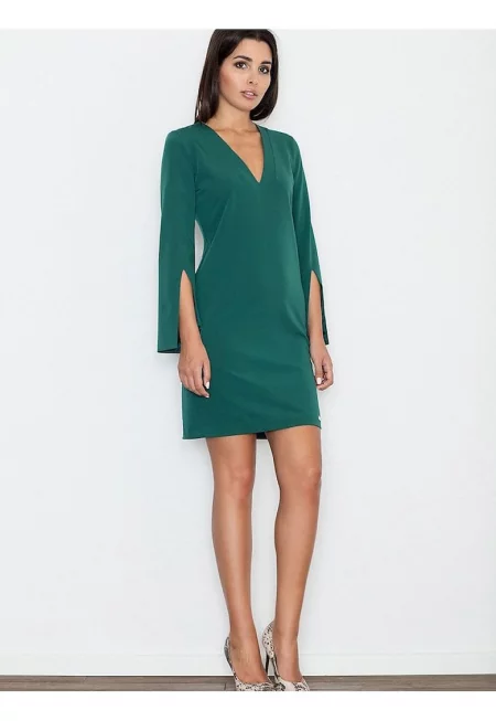 Рокля  елегантна - зелена - ръкави с цепки - материал полиестер