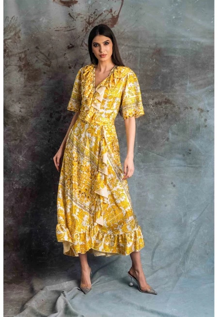 Рокля Isola с коприна - Жълт