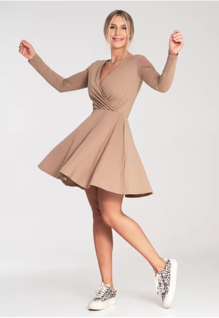 Рокля  памук - разкроена - бежова