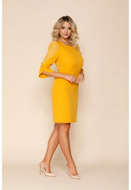 Рокля с 3/4 ръкави - Жълт