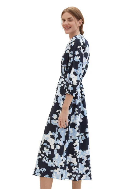 Рокля с десен и колан - Син