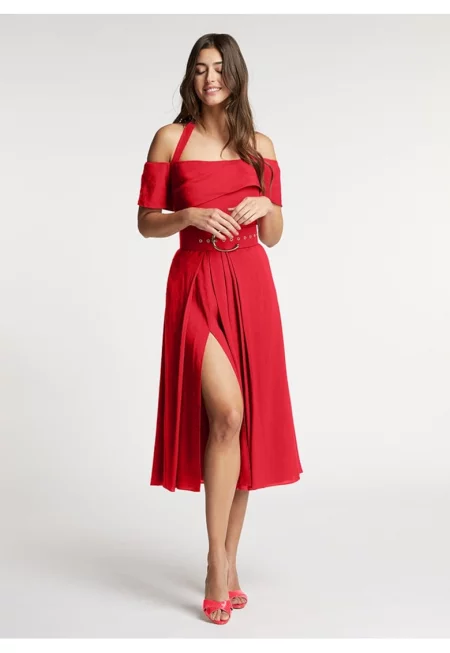 Рокля с лен Chimera с дълбока странична цепка