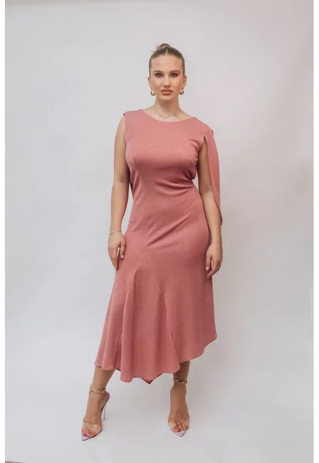 Рокля с отвор на гърба - Прашно розово
