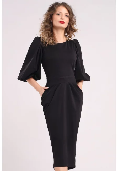 Рокля тип молив с бухнали ръкави