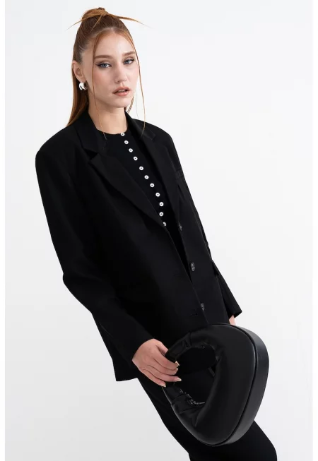 Сако с копчета и джобове с капаче - Черен