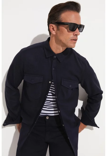 Шакет с джобове на гърдите - Тъмносин