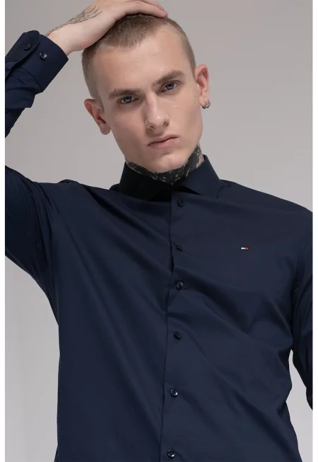 Слим риза с памук - Ултрамарин синьо