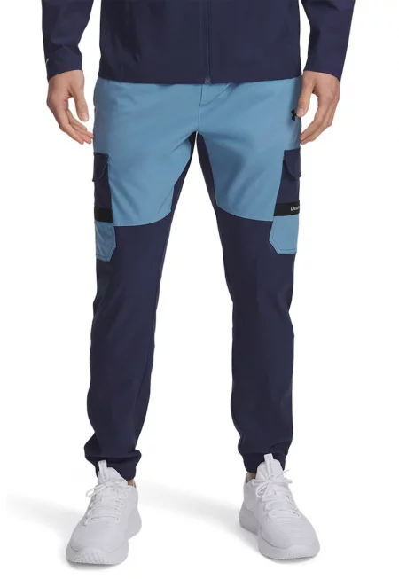 Спортен панталон с лого - Светлосин/Тъмносин