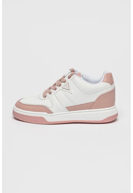Спортни обувки от еко кожа с лого - Бял/Прашно розово