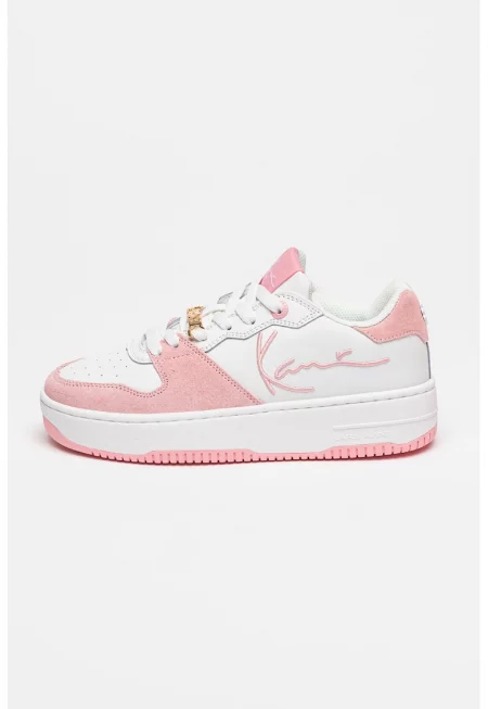 Спортни обувки от кожа с велур - Бял/Розово