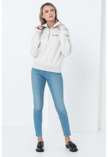 Суитшърт с къс цип - Светлобежов меланж