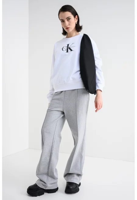 Суитшърт с паднали ръкави и лого - Бял