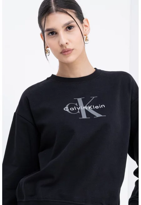 Суитшърт с паднали ръкави и лого - Черен