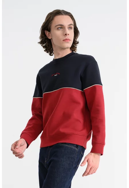 Суитшърт с памук - Червен/Слонова кост/Ултрамарин синьо