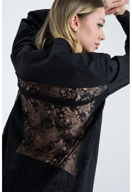 Свободна риза с дантела - Черен
