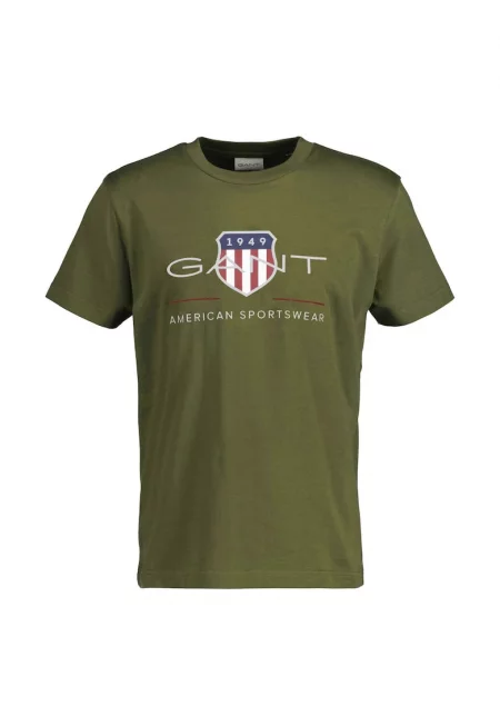 Тениска Archive Shieldс овално деколте и лого - Маслинено зелено