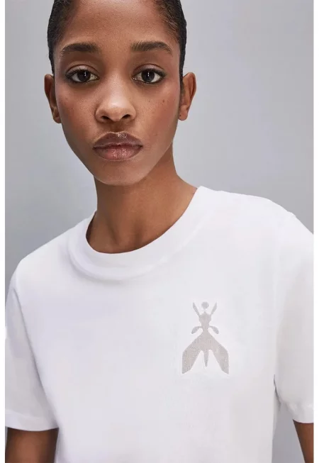 Тениска с нормална кройка и прозрачно лого на мухата - Бял