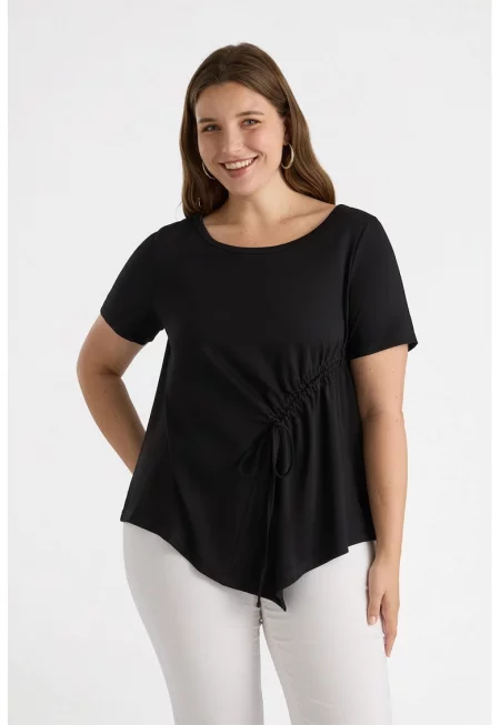 Тениска със странично набиране - Черен