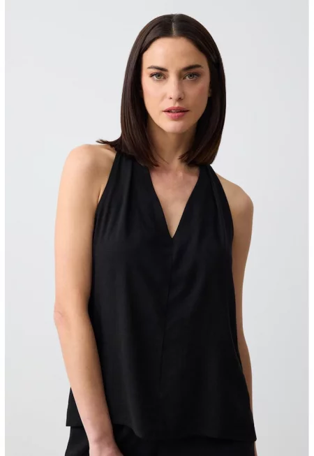 Топ с лен и шпиц - Черен