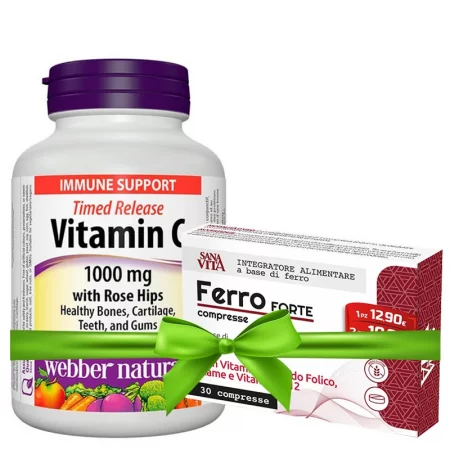 Витамин С 1000 mg + Шипка х 150 таблетки с удължено освобождаване + подарък желязо, 15 mg х 30 таблетки