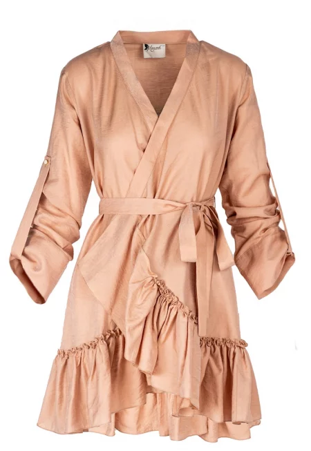 Wrap Dress With Ruffles & Wide Cuffs