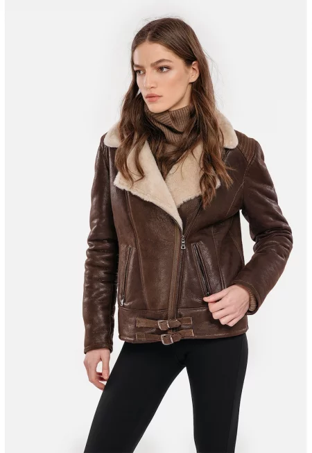 Яке от агнешка кожа - Кафяв