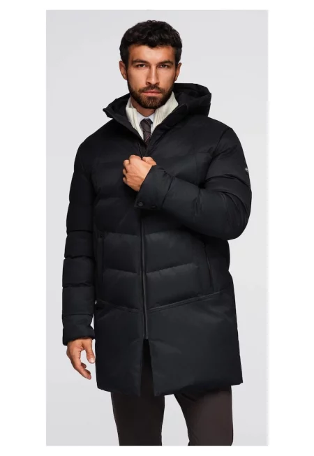 Яке с качулка  OM-JALJ-0264 - Дълго - Ватирано - Черен