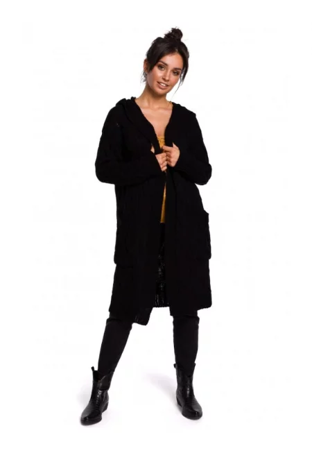 Жилетка с качулка - акрил - черно