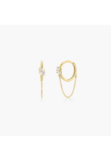 Златни обеци с верижка - цирконий