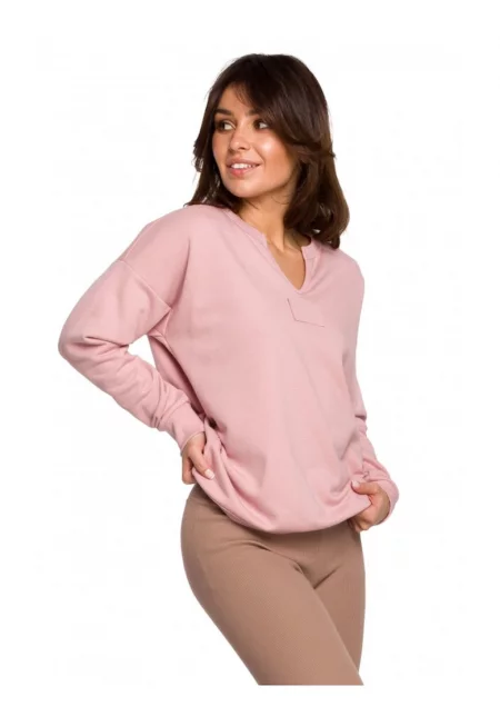 Блуза с V-образно деколте - Памук/Полиестер - Пудрово розово