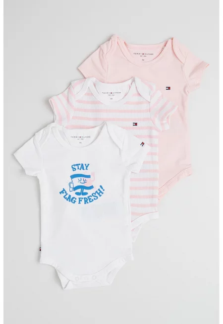 Бодита с памук - 3 броя - Светлорозов/Бял