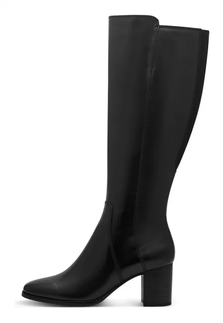 Ботуши до коляното от кожа с масивен ток - Черен