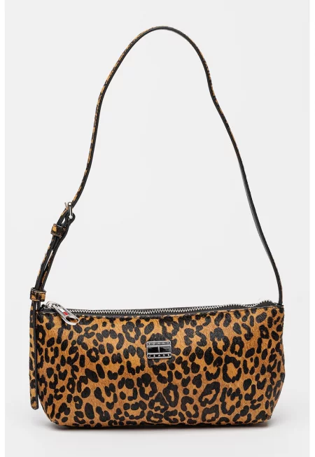 Чанта Must с кожа с косъм и принт - Черен/Кафяв