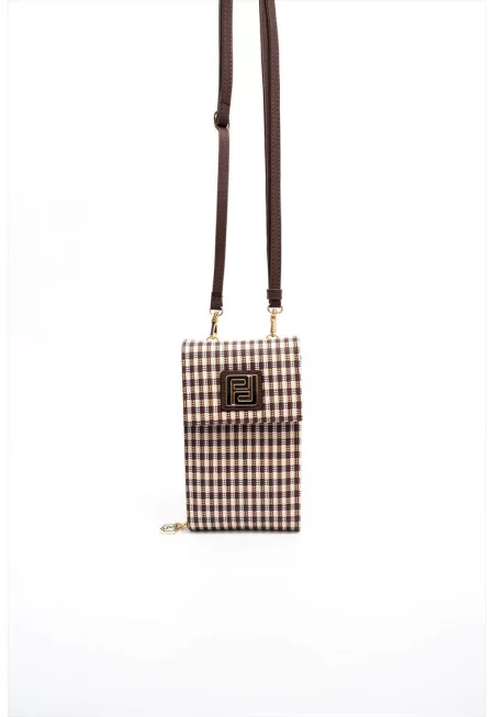 Чанта през рамо от еко кожа на каре - Тъмнокафяв/Светло бежово