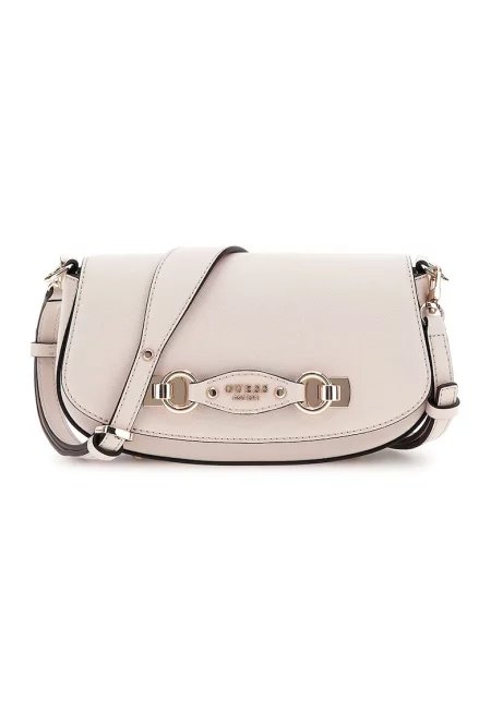 Чанта през рамо от еко кожа с капаче - Светло кафяво