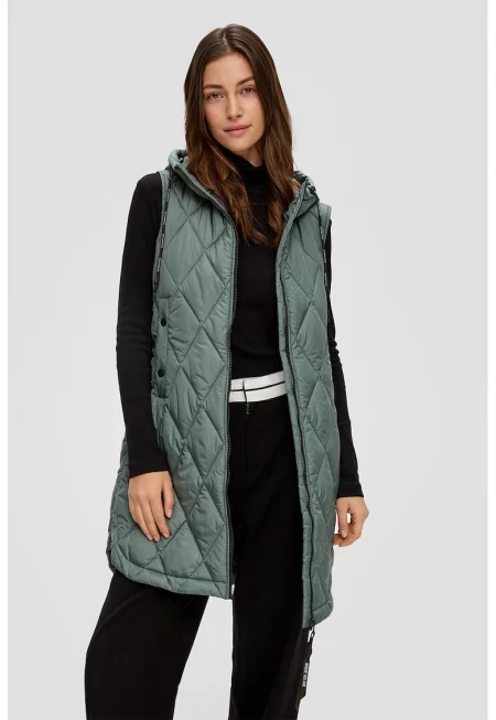 Дълъг капитониран елек с качулка