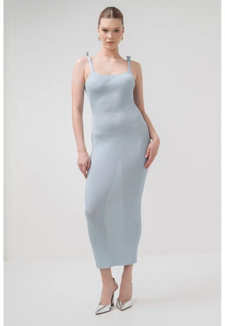 Дълга рокля Porto с рипс - Пастелносин