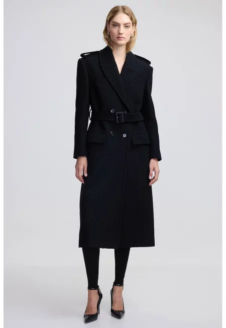 Дълго палто с вълна с колан