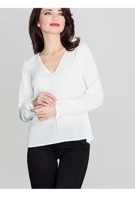 Дамска блуза - Ленитиф - дълъг ръкав - ниско деколте - бежово - полиестер