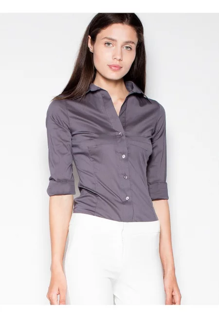 Дамска риза -  дълга - сива - 80% памук