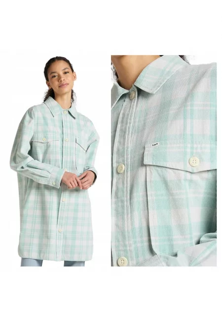 Дамска риза  Elongated Overshirt - зелена - 100% памук - Regular Fit кройка -
