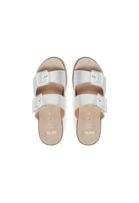 Дамски джапанки - 12-21011-12 -  Естествена кожа - Сребрист