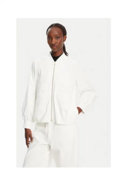 Дамско яке -  модел 53-1039-886 - бяло - памук - полиестер - еластан