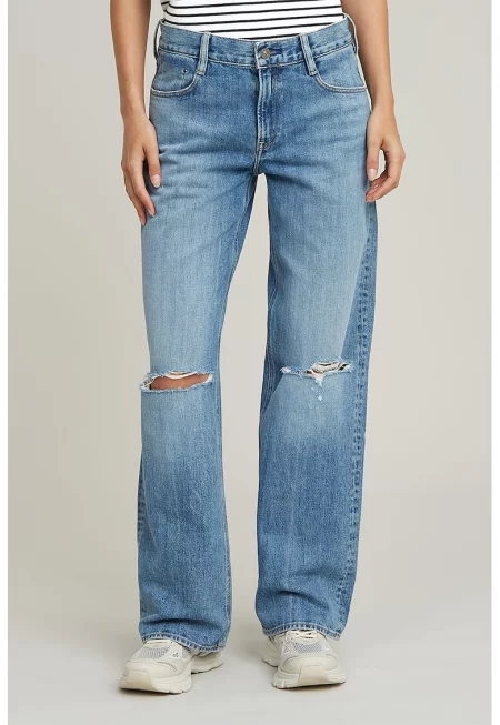 Дънки с органичен памук и протрити зони - Мръснобял/Светлосин