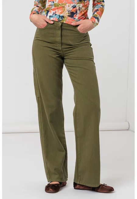 Дънки с широк крачол и джобове - Каки