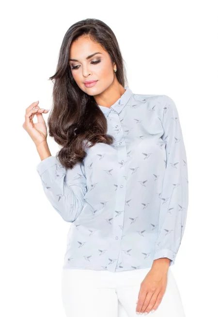 Елегантна дамска риза  M284 - синя - полиестер -