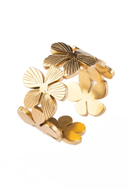 Флорален пръстен с 18К златно покритие