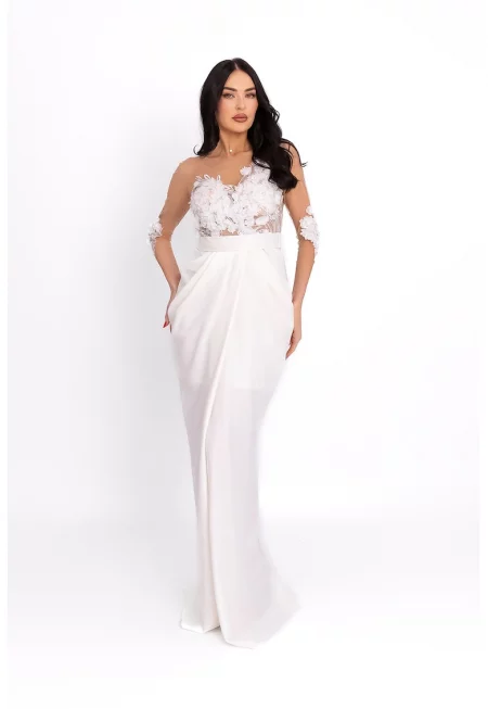 Флорална булчинска рокля - Бял